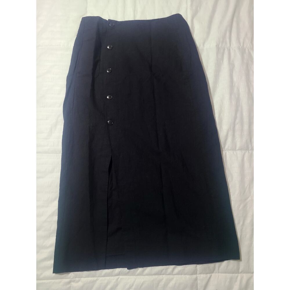 Madewell Linen Blend Button Front Midi Skirt Black High Rise Size 4 - Picture 3 of 7